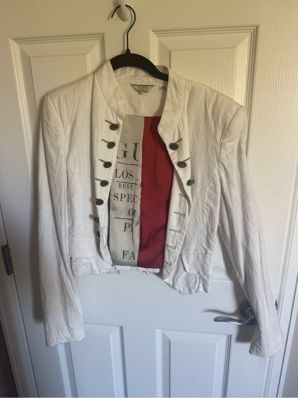 GUESS White Military-Style Linen Blend Jacket